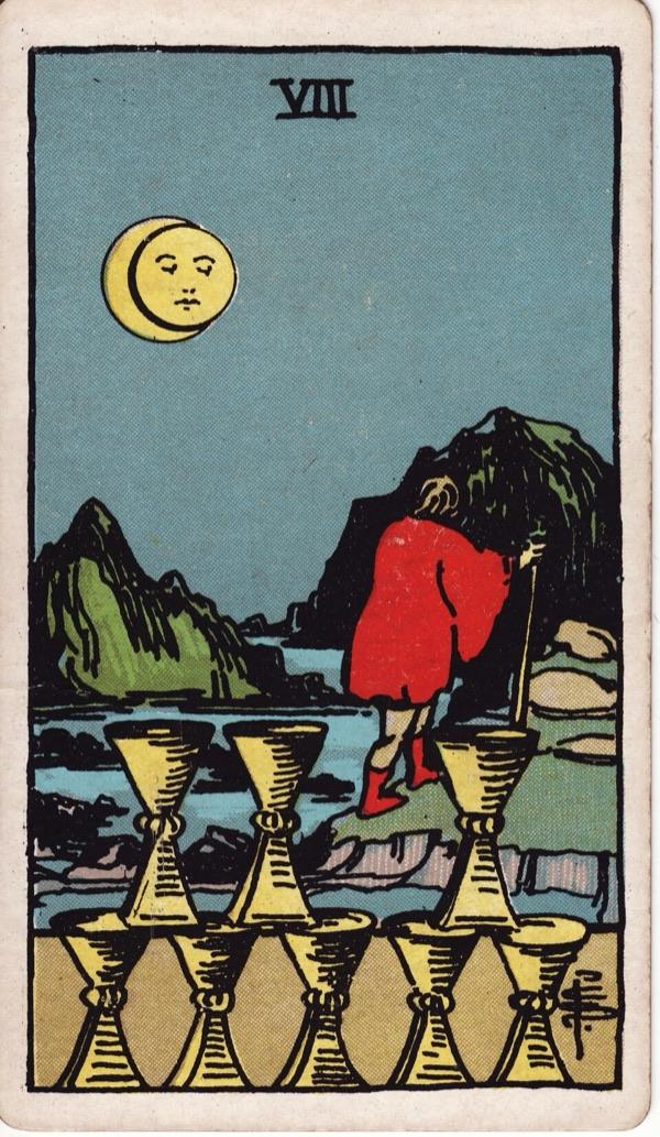Eight of Cups, from the 1909 Rider-Waite-Smith deck