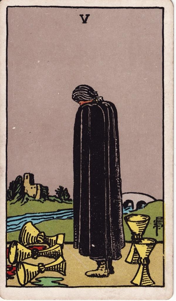 Five of Cups, from the 1909 Rider-Waite-Smith deck