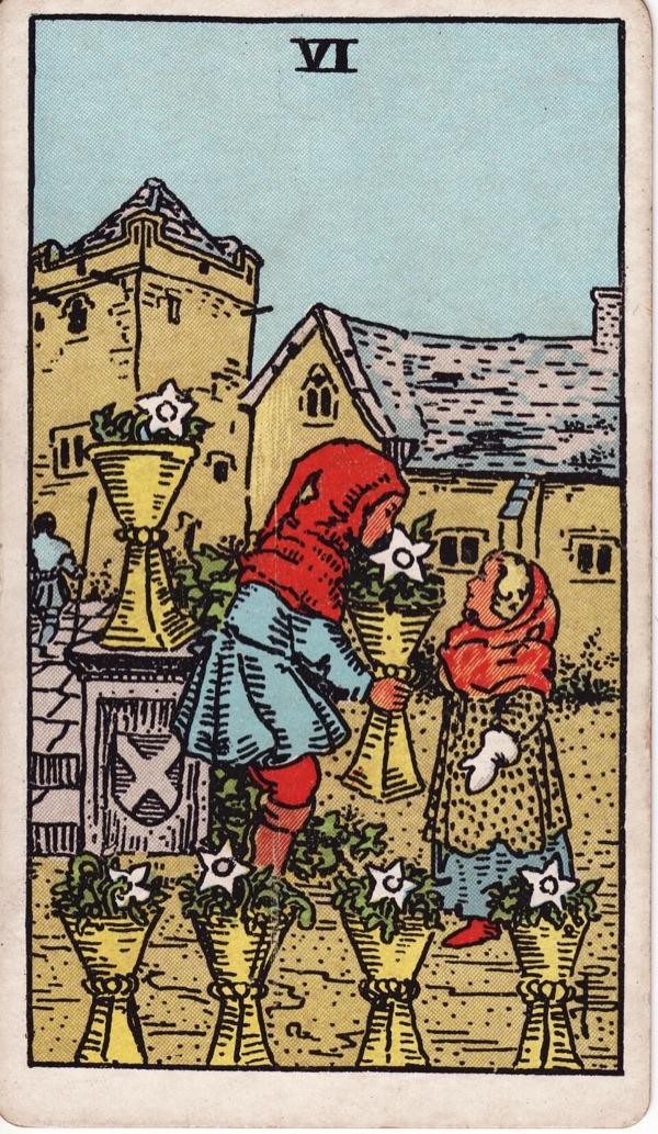 Six of Cups, from the 1909 Rider-Waite-Smith deck