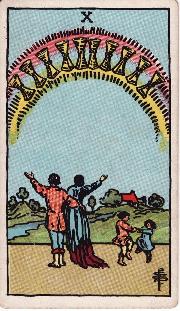 Ten of Cups, from the 1909 Rider-Waite-Smith deck