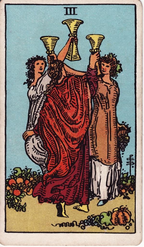 Three of Cups, from the 1909 Rider-Waite-Smith deck