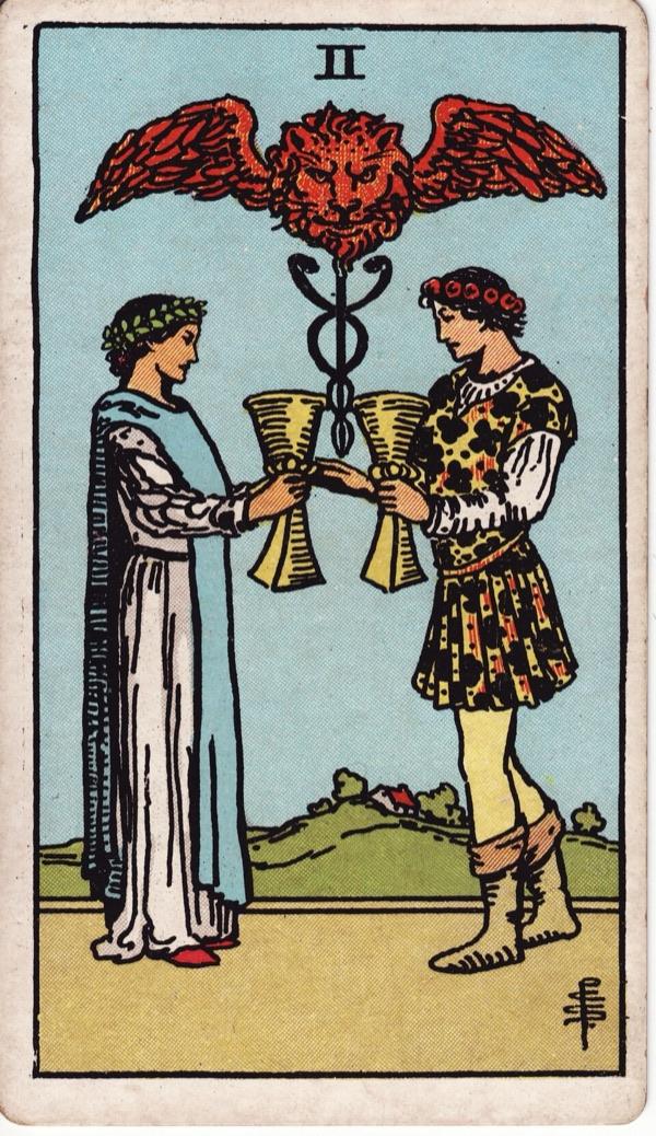 Two of Cups, from the 1909 Rider-Waite-Smith deck