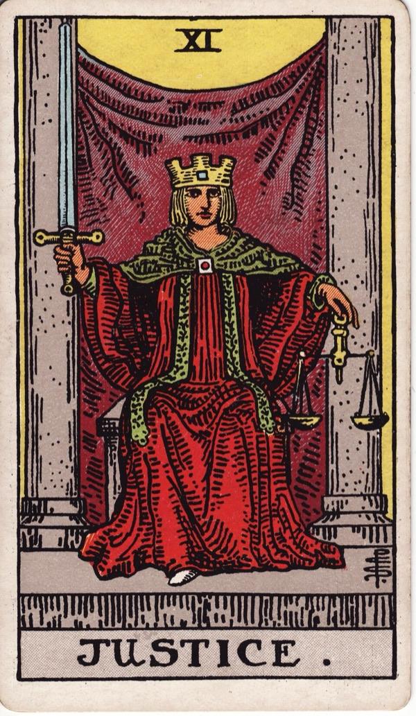 Justice, from the 1909 Rider-Waite-Smith deck