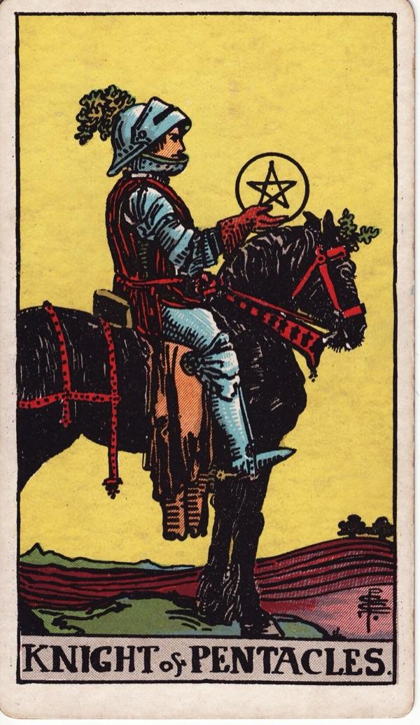 Knight of Pentacles, from the 1909 Rider-Waite-Smith deck