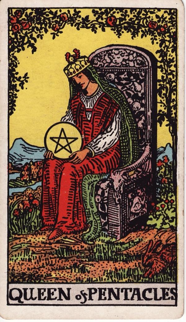 Queen of Pentacles, from the 1909 Rider-Waite-Smith deck