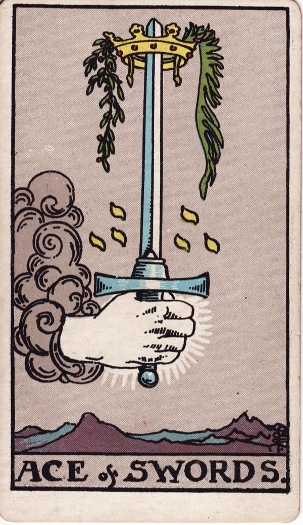 Ace of Swords, from the 1909 Rider-Waite-Smith deck
