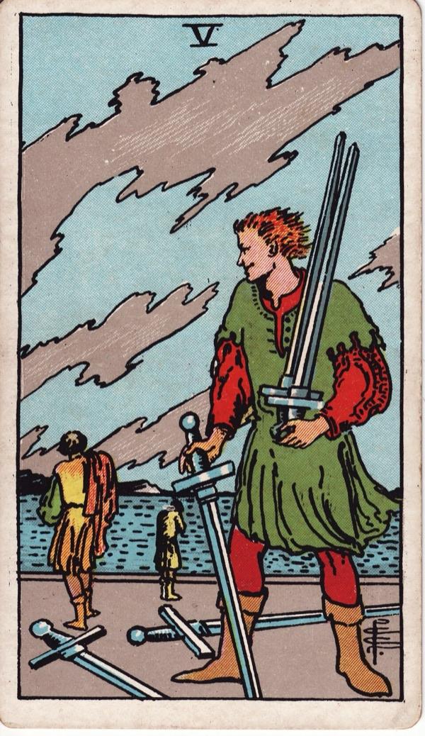 Five of Swords, from the 1909 Rider-Waite-Smith deck