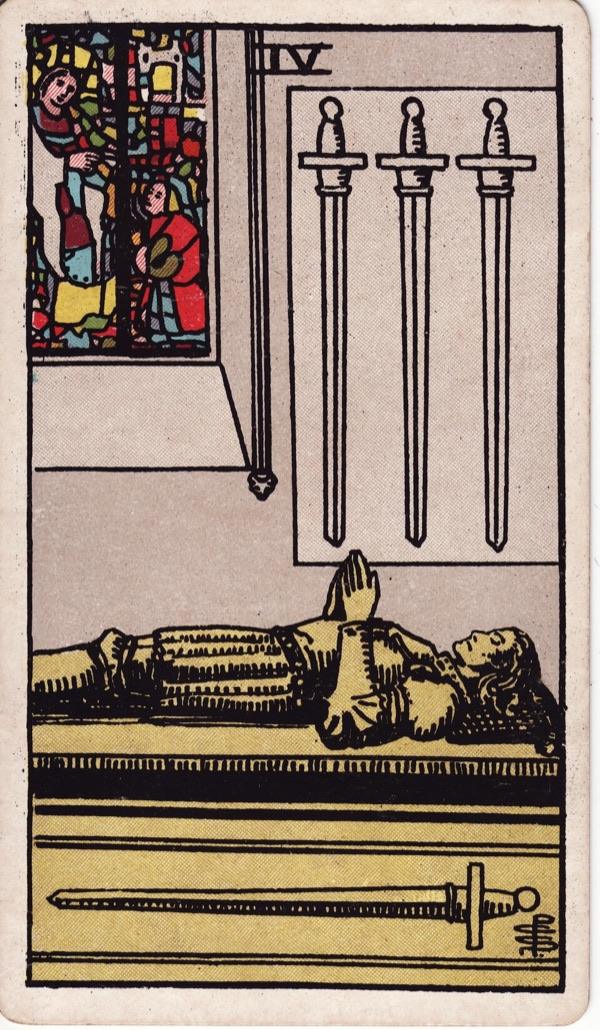 Four of Swords, from the 1909 Rider-Waite-Smith deck