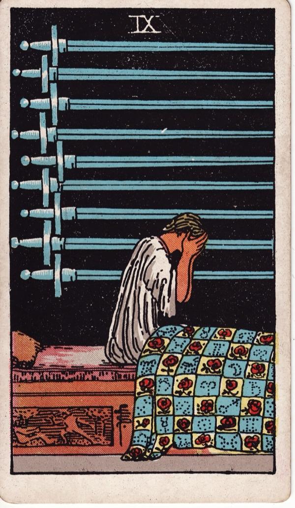 Nine of Swords, from the 1909 Rider-Waite-Smith deck