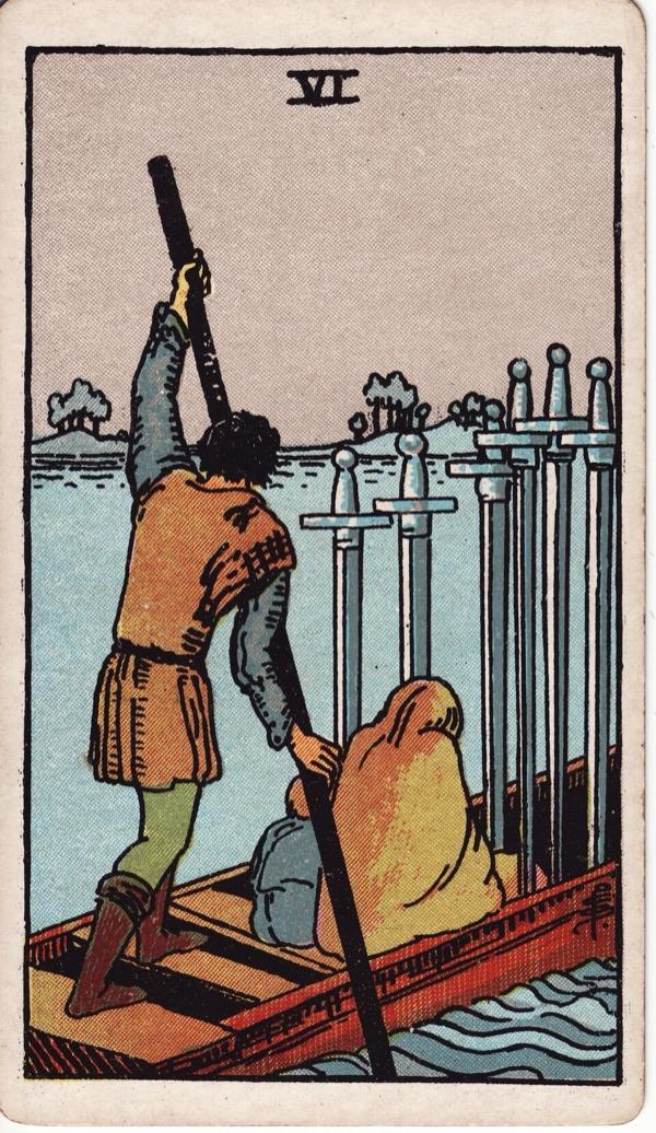Six of Swords, from the 1909 Rider-Waite-Smith deck