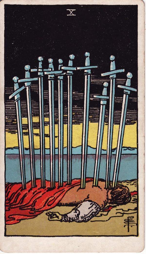 Ten of Swords, from the 1909 Rider-Waite-Smith deck