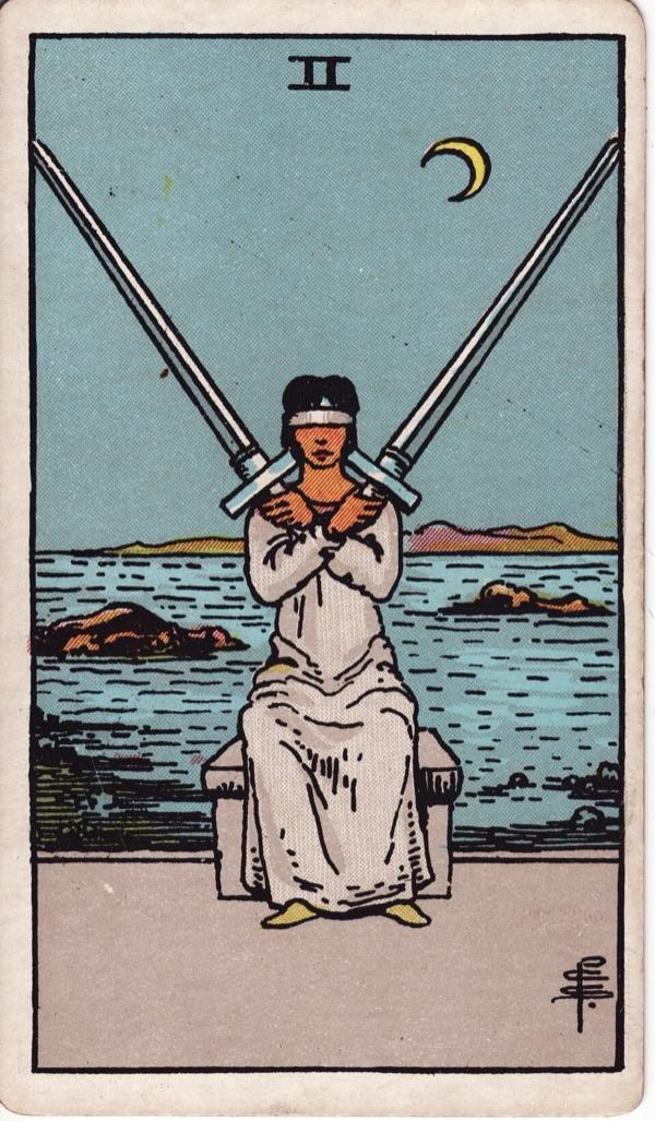 Two of Swords, from the 1909 Rider-Waite-Smith deck