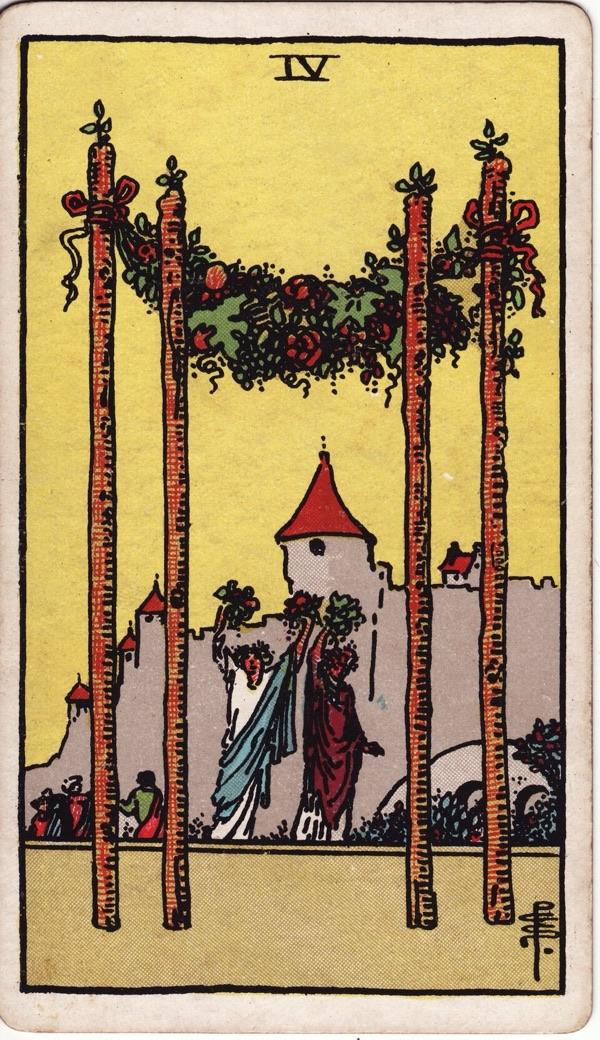Four of Wands, from the 1909 Rider-Waite-Smith deck