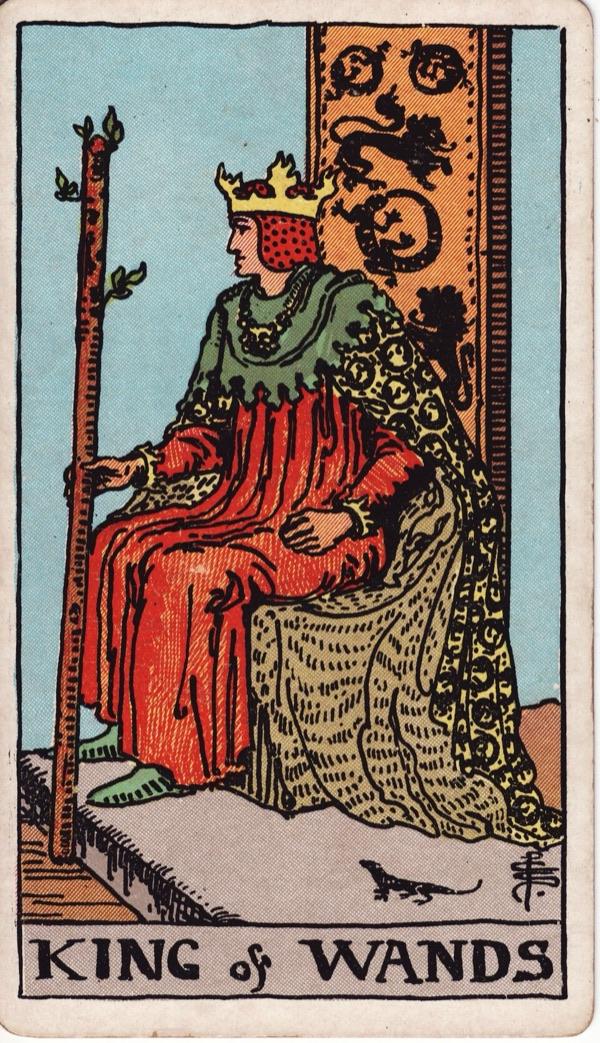 King of Wands, from the 1909 Rider-Waite-Smith deck