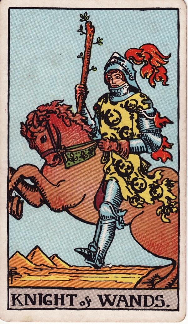 Knight of Wands, from the 1909 Rider-Waite-Smith deck